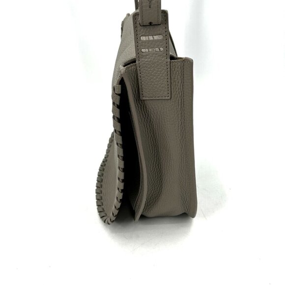 ALLSAINTS Gray Taupe Pebbled Leather Boho Western Crossbody Shoulder Bag Purse - Picture 10 of 16